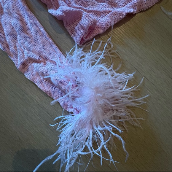 Andree Pink Long Sleeve Top with Feather Cuffs - Picture 4 of 6